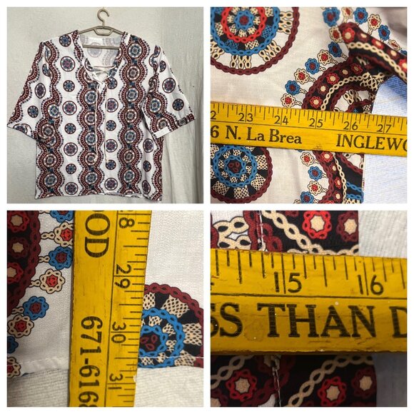 Bohemian 2XLTop Vibrant Medallion Lace-Up Front 1/2 Sleeves Light Breathable - Picture 11 of 16